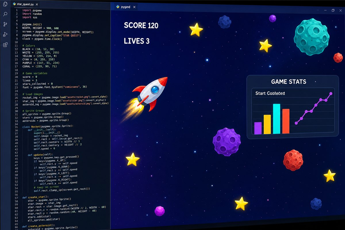 A space adventure game alongside its source code